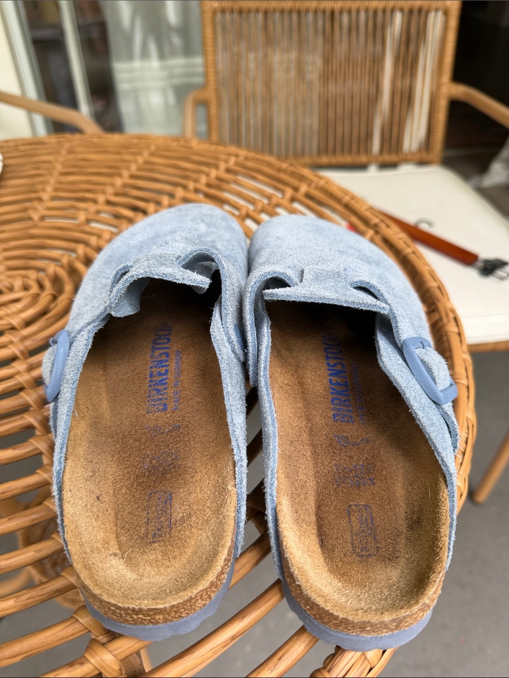Birkenstock Light Blue Suede Boston Clogs - Picture 3 of 4
